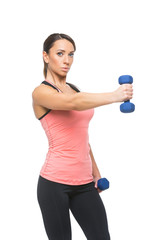 Naklejka premium Sporty woman with dumbbells
