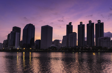 Fototapeta na wymiar urban cityscape of thailand , bejakiti park on twilight sky