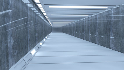 3d render interior. Futuristic hallway. Interior concept design