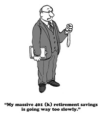 Business cartoon about collecting the money from a 401(k).