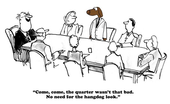 Business cartoon about quarterly results.