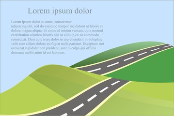 Landscape background with green heals and grey road, vector illustration