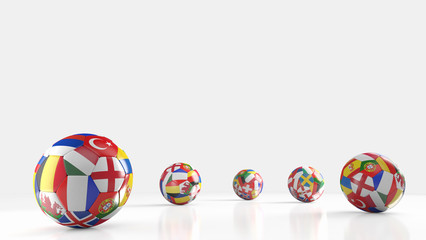 Balls with Europe countries european flags.3D rendering