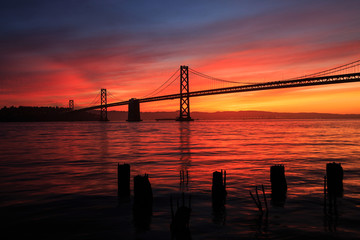 sunrise of bay bridge