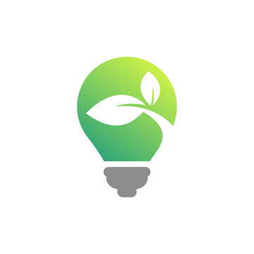 Creative symbol concept for renewable energy. Green Energy. Green Electricity. Flat icon concept for naturally replenished resources. Go green theme. Light Bulb Energy. 