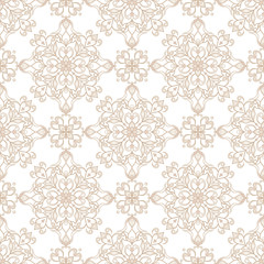 Vintage ornate seamless beige texture in Eastern style on white.