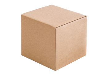 Cubical cardboard box isolated on a white background
