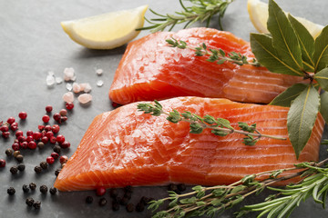 Fresh Raw Trout Fillets with Herbs and Spices