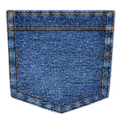 Simple blue jeans pocket isolated on white background