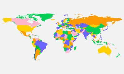 Colorful world map with countries in vector design
