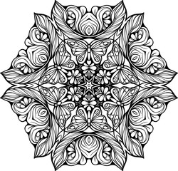 Mandala made of floral elements and butterflies