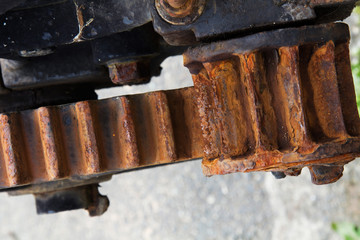 Close up of rusted cogs on a lock gate