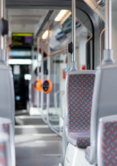 Modern urban bus interior. Empty bus.