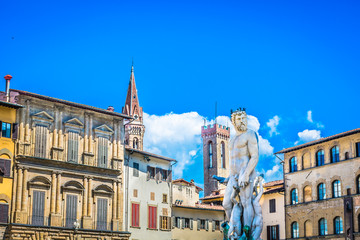 Fototapeta na wymiar Florence Italy architecture square. / Piazza dei Signoria in Florence, Italy, Tritone view. 