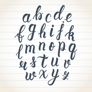 Hand drawn latin calligraphy brush script of lowercase letters. Calligraphic alphabet. Vector