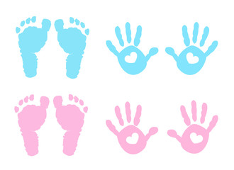Baby girl and baby boy handprint and footprint illustration