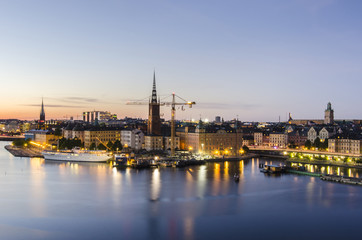 Fototapeta na wymiar Night panorama of the Old Town Gamla Stan in Stockholm, Sweden