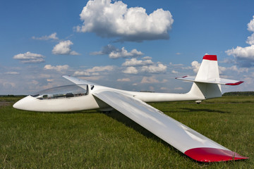 Glider at the airport. Visible cockpit