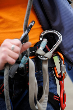 Climber with equipment