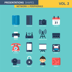 Network and peripherals modern icons. Presentation shapes for gr