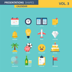 Calendar events modern icons. Presentation shapes for graphic an