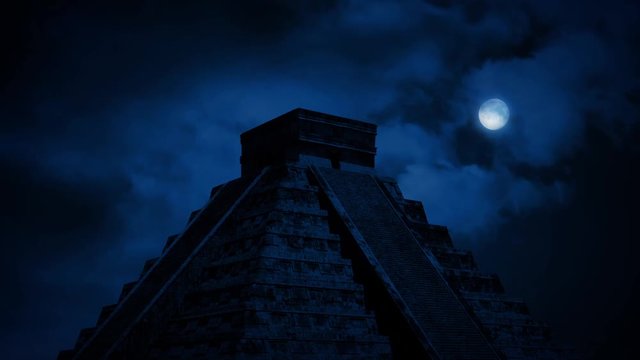 Aztec Pyramid In Jungle At Night