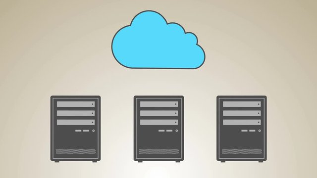 Computer servers and cloud computing, upload, download, data backup, corporate data. 4K flat animation.