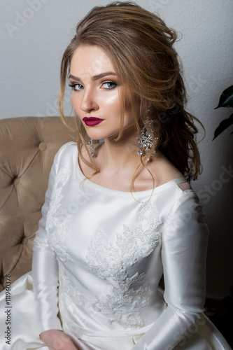 Portrait Of A Beautiful Sexy Cute Girl Happy Bride In An