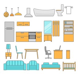 Interiors room with furniture. Flat style vector illustration