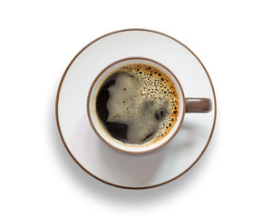 Top view of coffee cup isolated on white background.