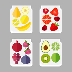 Fruits in a glass jar.