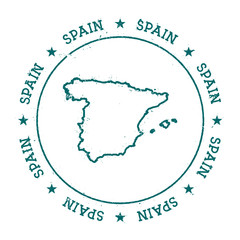 Spain vector map. Retro vintage insignia with country map. Distressed visa stamp with Spain text wrapped around a circle and stars. USA state map vector illustration.