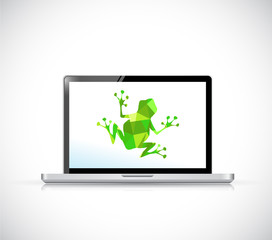green frog on computer screen illustration