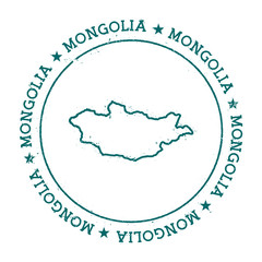 Mongolia vector map. Retro vintage insignia with country map. Distressed visa stamp with Mongolia text wrapped around a circle and stars. USA state map vector illustration.