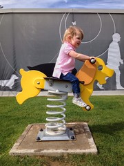 giostra a forma di cane, realizzata on legno e metallo © clamon