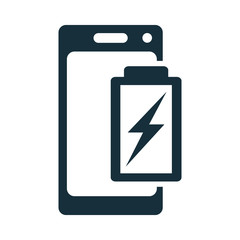 mobile phone battery charging icon on white background