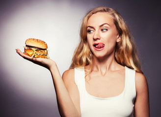 Female with hamburger