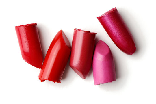 Red And Pink Lipstick Isolated On White Background