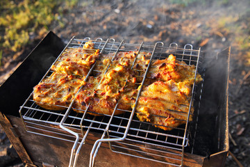 chicken breast grilled on a coals
