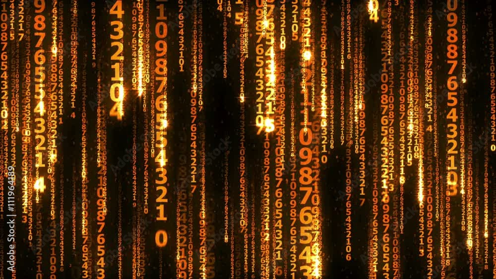 Poster the many sparkling falling lines digits, background of golden moving digital lines - seamless loop