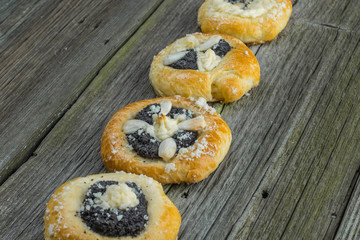 Detail on a Traditional Poppy Pie with Almond, Curd and Plum Jam