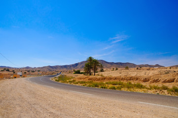 Road in Sahara desert, Tunisia, Africa