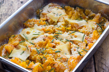 Cooking pumpkin baked with cheese