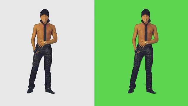 sexy male dance style puping (movement reminiscent of the robot).

The white background to evaluate the picture, green for ease of separation of the object from the background.