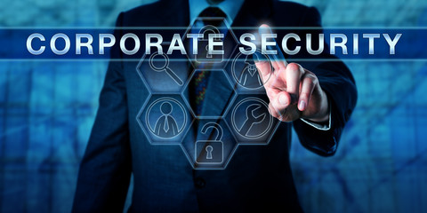 Fototapeta na wymiar Business Manager Touching CORPORATE SECURITY