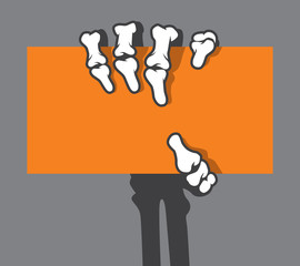 Skeleton hand and arm holding business card, credit card