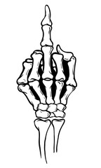 Skeleton shows middle finger, vector illustration, white background 
