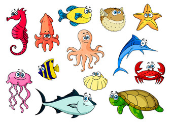 Obraz premium Cartoon sea animals for underwater wildlife design