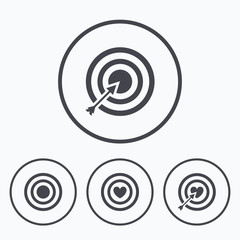 Target aim icons. Darts board signs symbols.