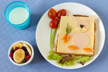 Healthy and fun food for kids, funny face sandwich